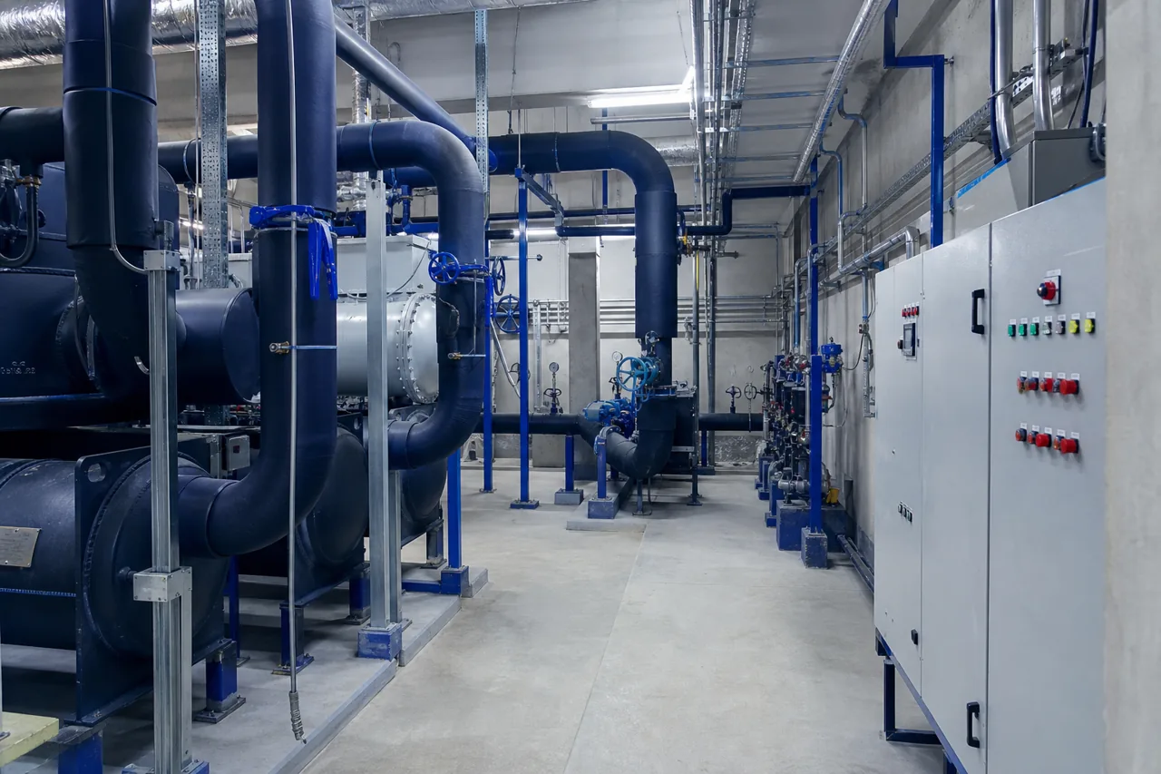 Illustration of commercial mechanical-room equipment